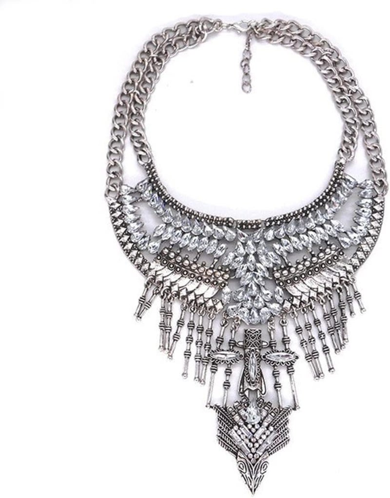 CCBFY Long Tassel Chunky Boho Coin Statement Necklace For Women Silver - Image 1